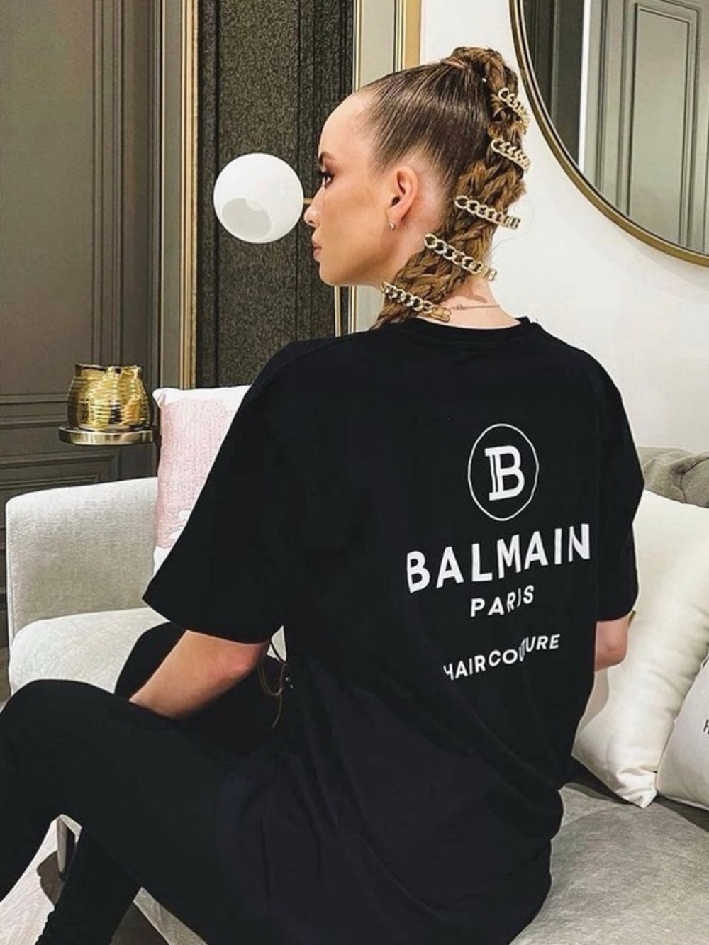 Authentic 2026 Balmain Paris Hair Couture Black Logo T-Shirt